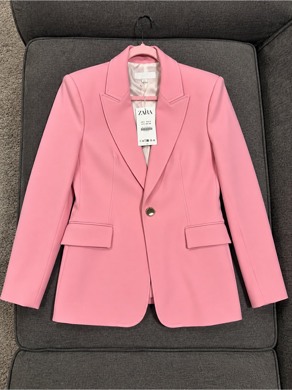 ZARA Pink Single-Button Notched Lapel Blazer